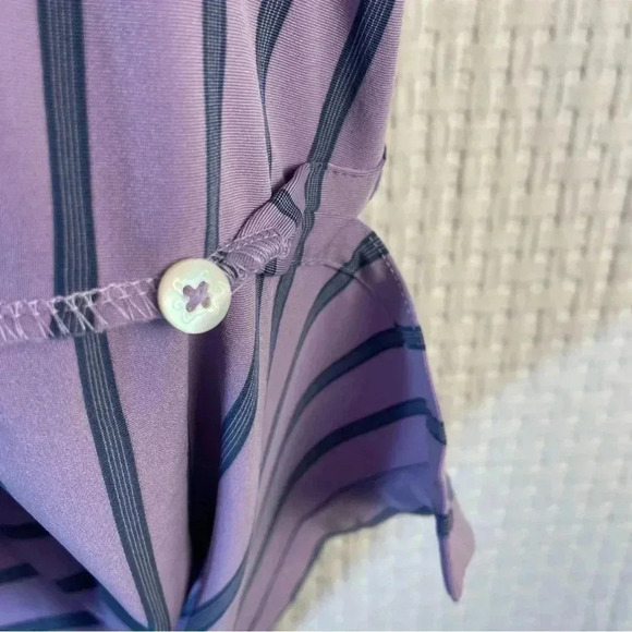 TURTLESON Large Lavender Blue Stripe Polo Shirt Golf Performance Zurich Fore Kid - Picture 8 of 11